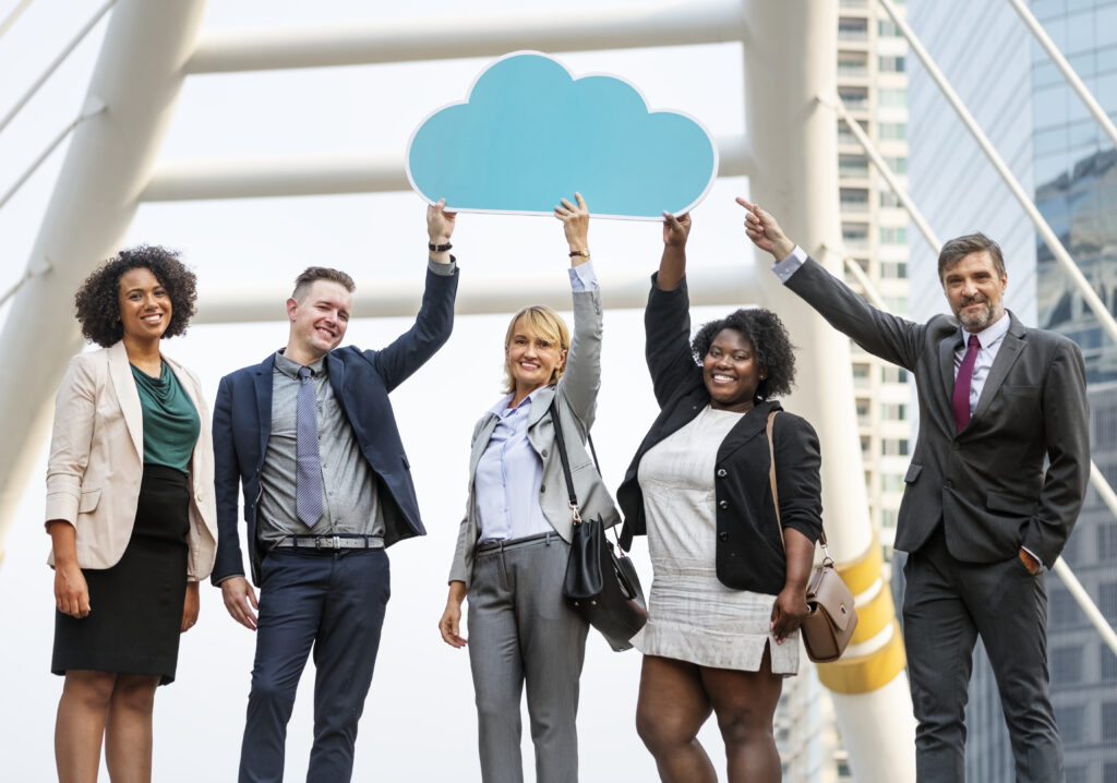 people holding a cloud sign; cloud computing jobs