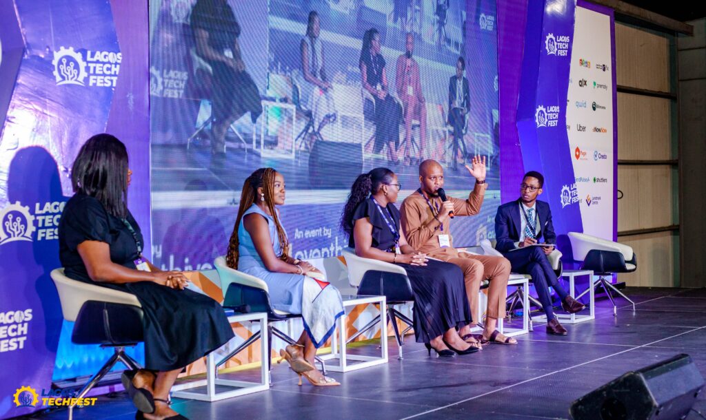 Oyin Johnson, Tech Lawyer at ALX, with three other panelists and a moderator at Lagos Tech Fest